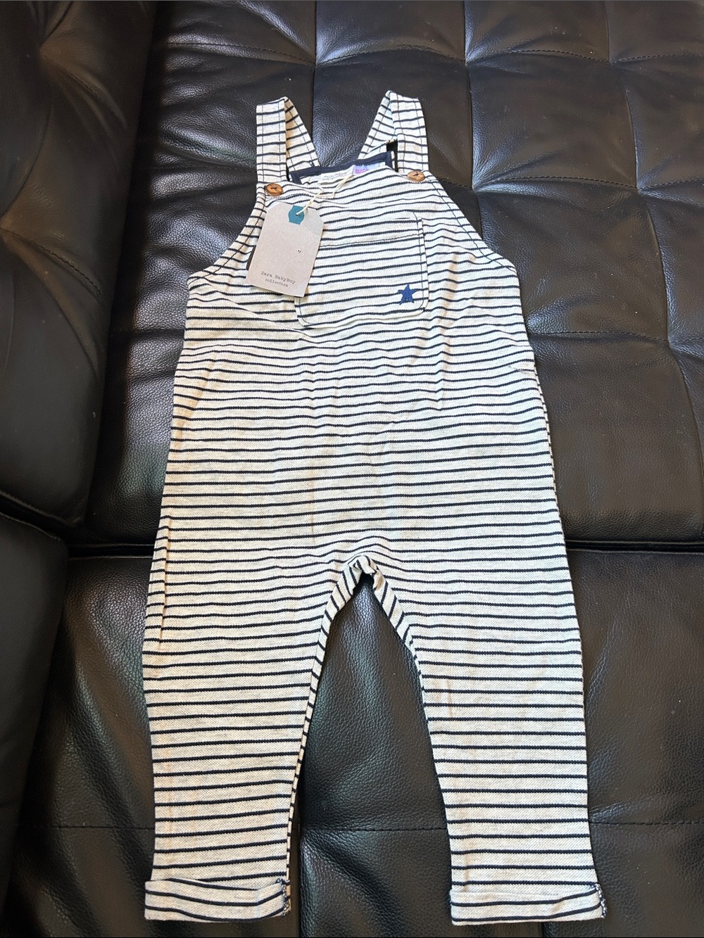 Striped Navy & White Baby Overalls with Pocket